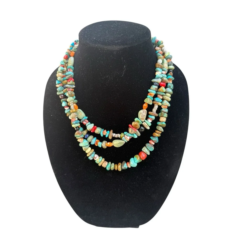 Boho Turquoise Color Jewelry Lot 6 Pc Necklaces Bracelet Bangles Statement